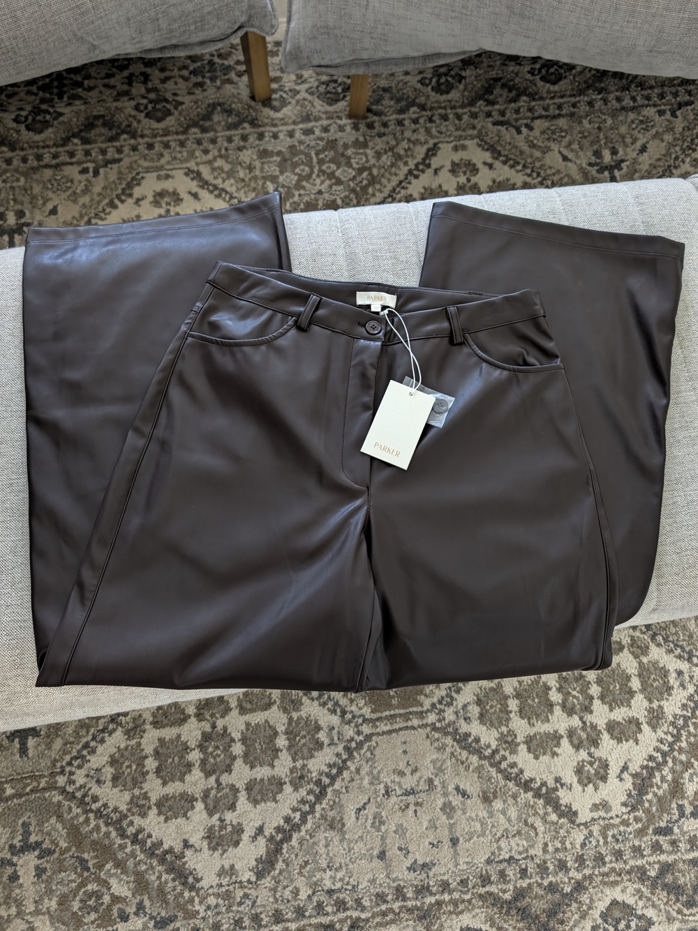 ​Parker Dark Brown Faux Leather Wide Leg Pants Size 8 NWT - Picture 2 of 15
